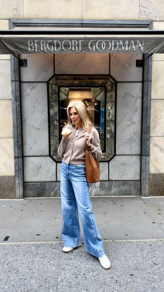 Cozy Cardigan with Jeans for Cooler Days Woman wearing a cashmere cardigan with jeans