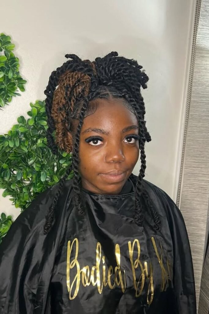 Half-up two strand twists with contrasting colour