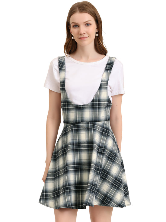 Plaid Pinafore Dress over a Plain Top Japanese outfit