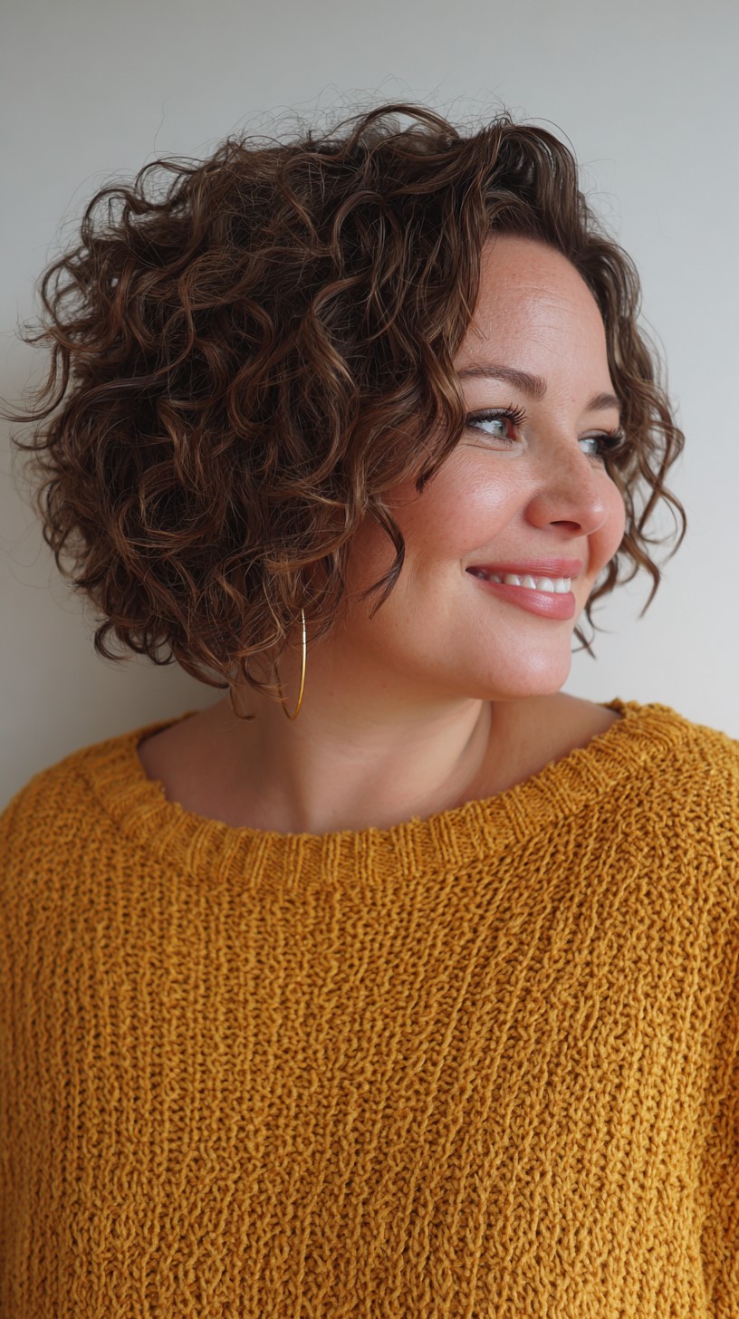 Warm chestnut curls with soft volume