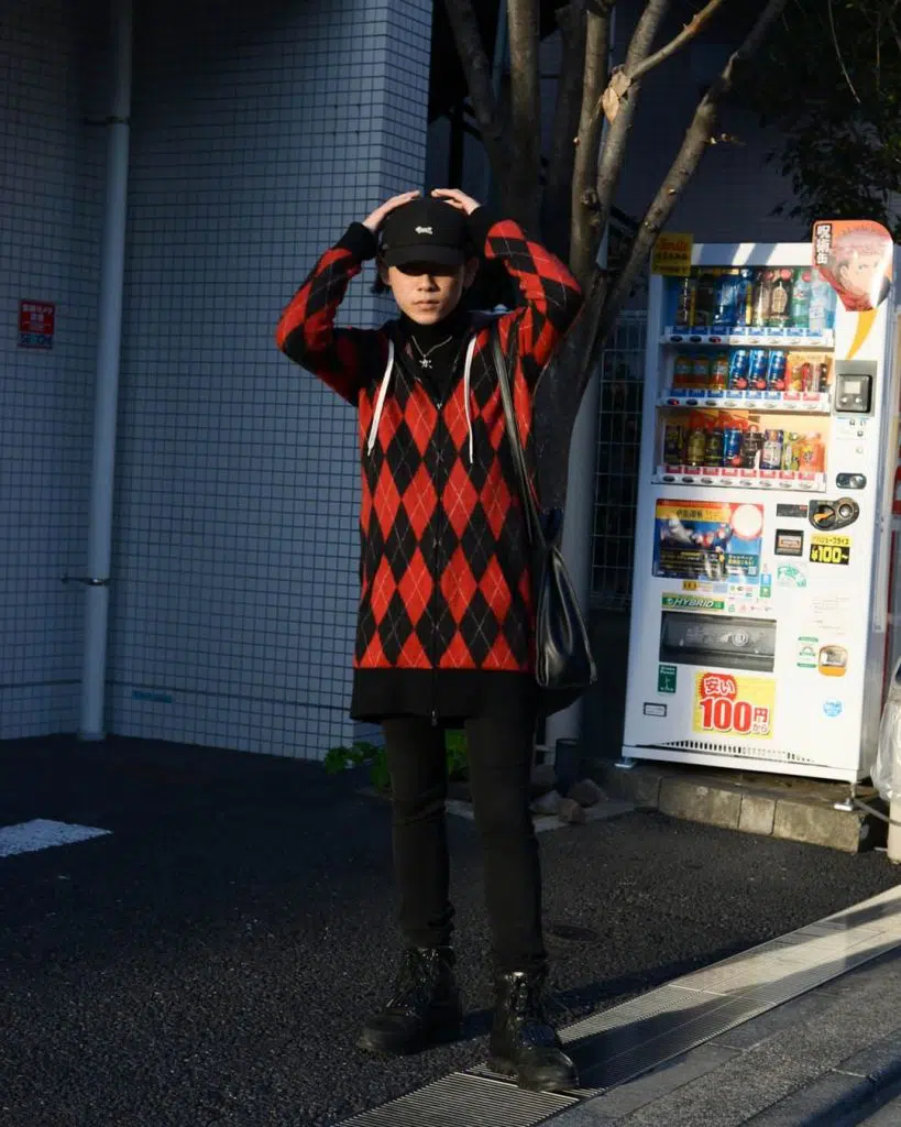 Red and Black Argyle Sweater for Youth Districts Japanese outfit