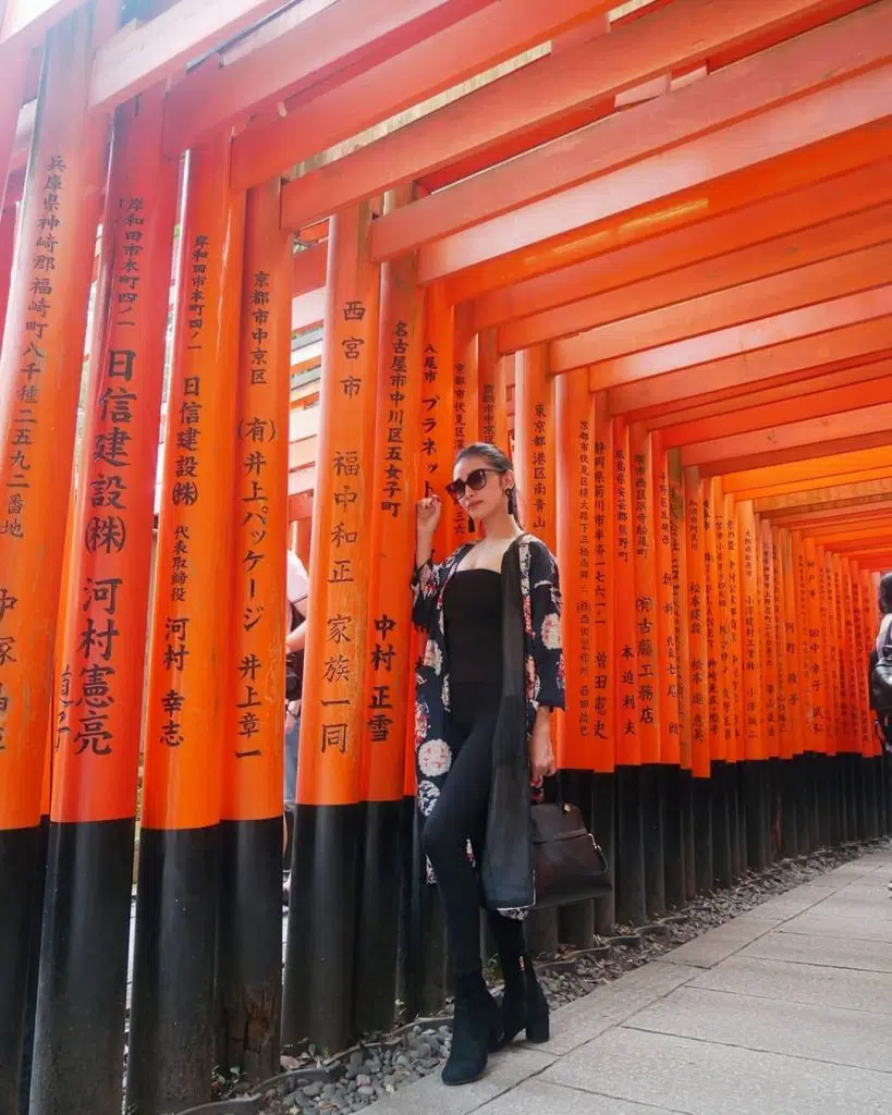 Black Floral Kimono with Modern Sunglasses Japanese outfit