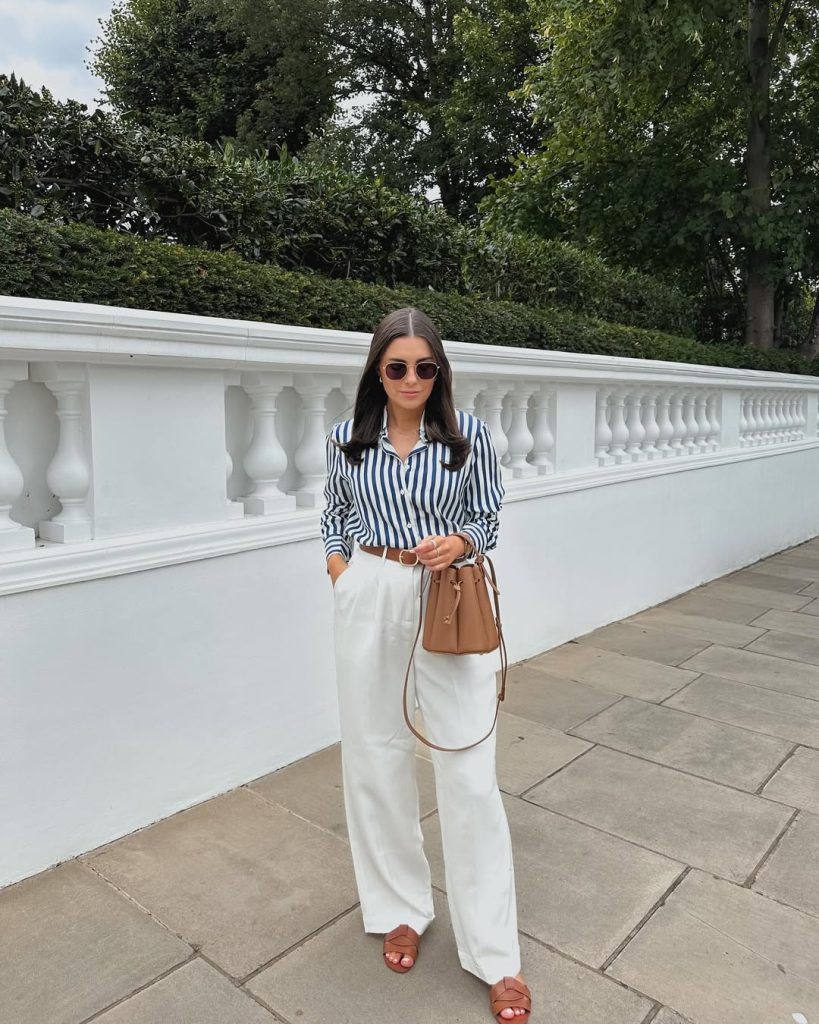 Minimal Accessories With Wide-Leg Pants and a Structured Bag smart casual outfit