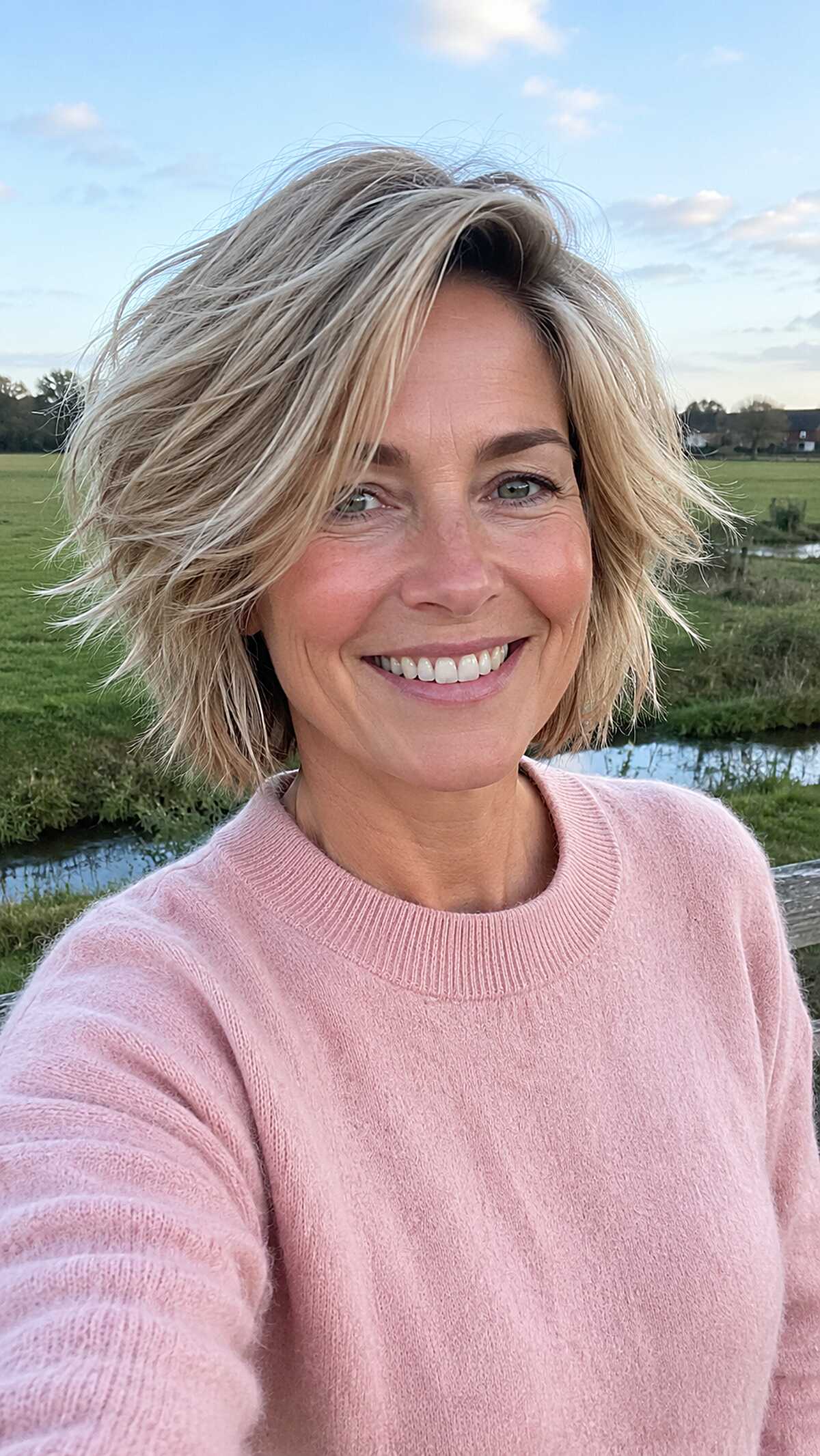 Sandy Blonde Bob with Lift Built into the Crown layered bob haircut