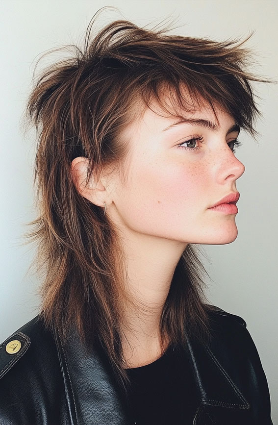 Tousled spiky wolf cut with layered volume