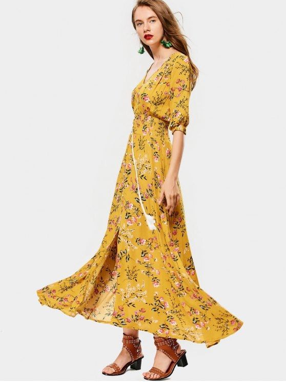 Yellow Floral Maxi Dress for Summer Gatherings styling dress idea