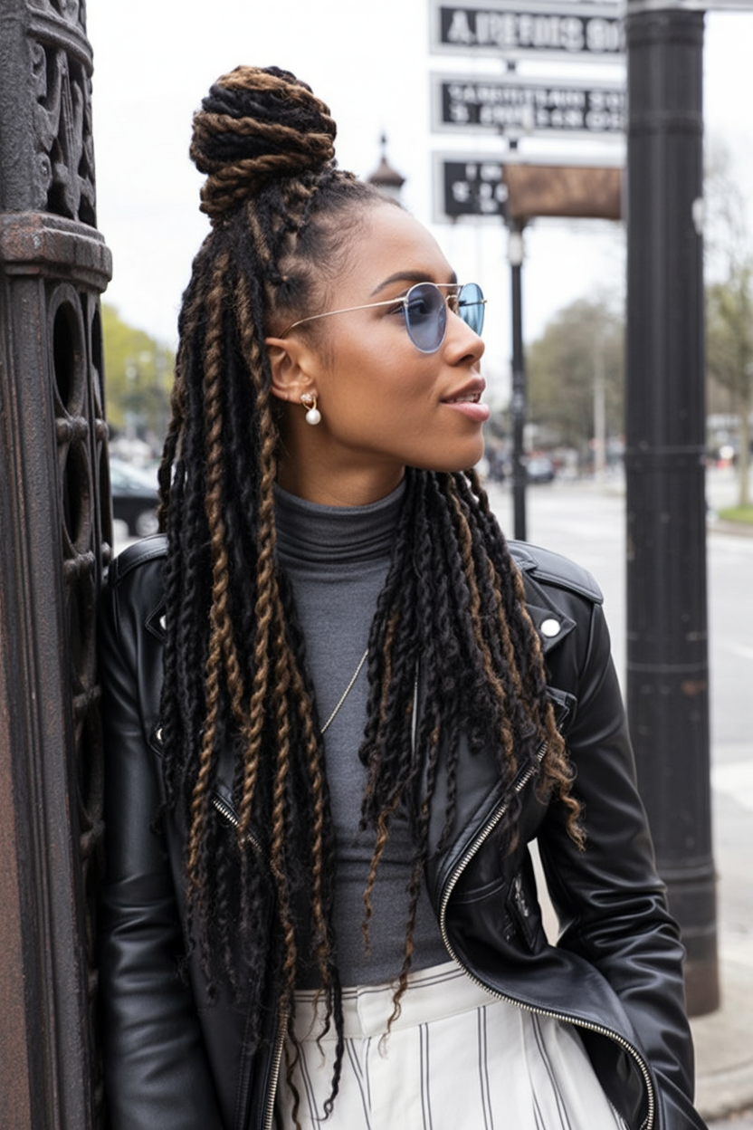 Twisted Half-Up Bun Over Beachy Waves winter hair trend